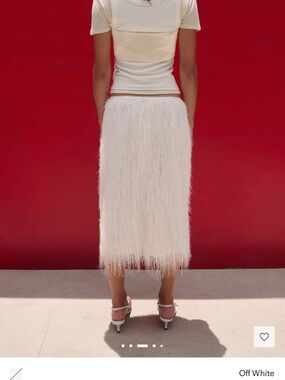 Mango Off-White Feather-Trim Midi Skirt